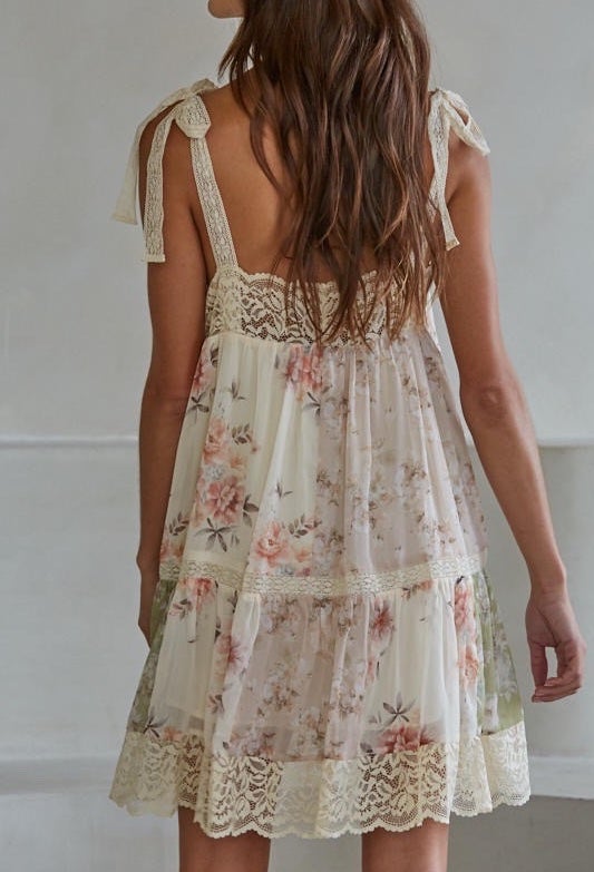 Esmina Floral Lace Trim Mini Dress | A Gracious Soul